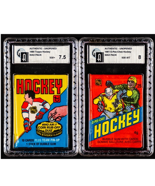1980-81 Topps Hockey and 1981-82 O-Pee-Chee Hockey Unopened Wax Packs (2) - Both GAI Certified