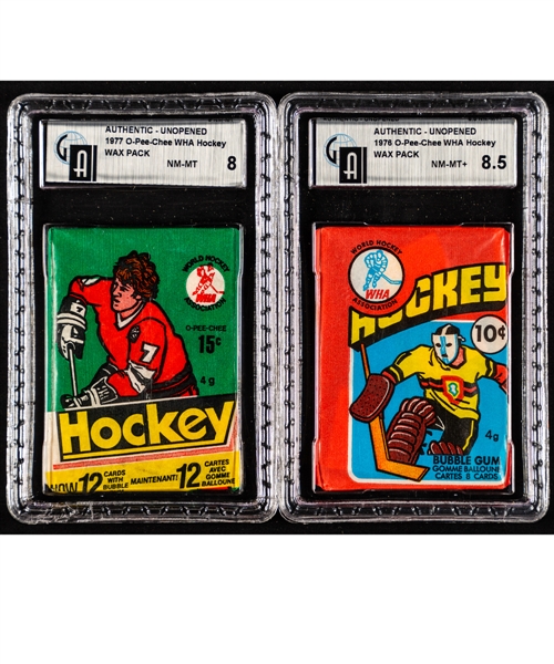 1976-77 and 1977-78 O-Pee-Chee WHA Hockey Unopened Wax Packs (2) - Both GAI Certified