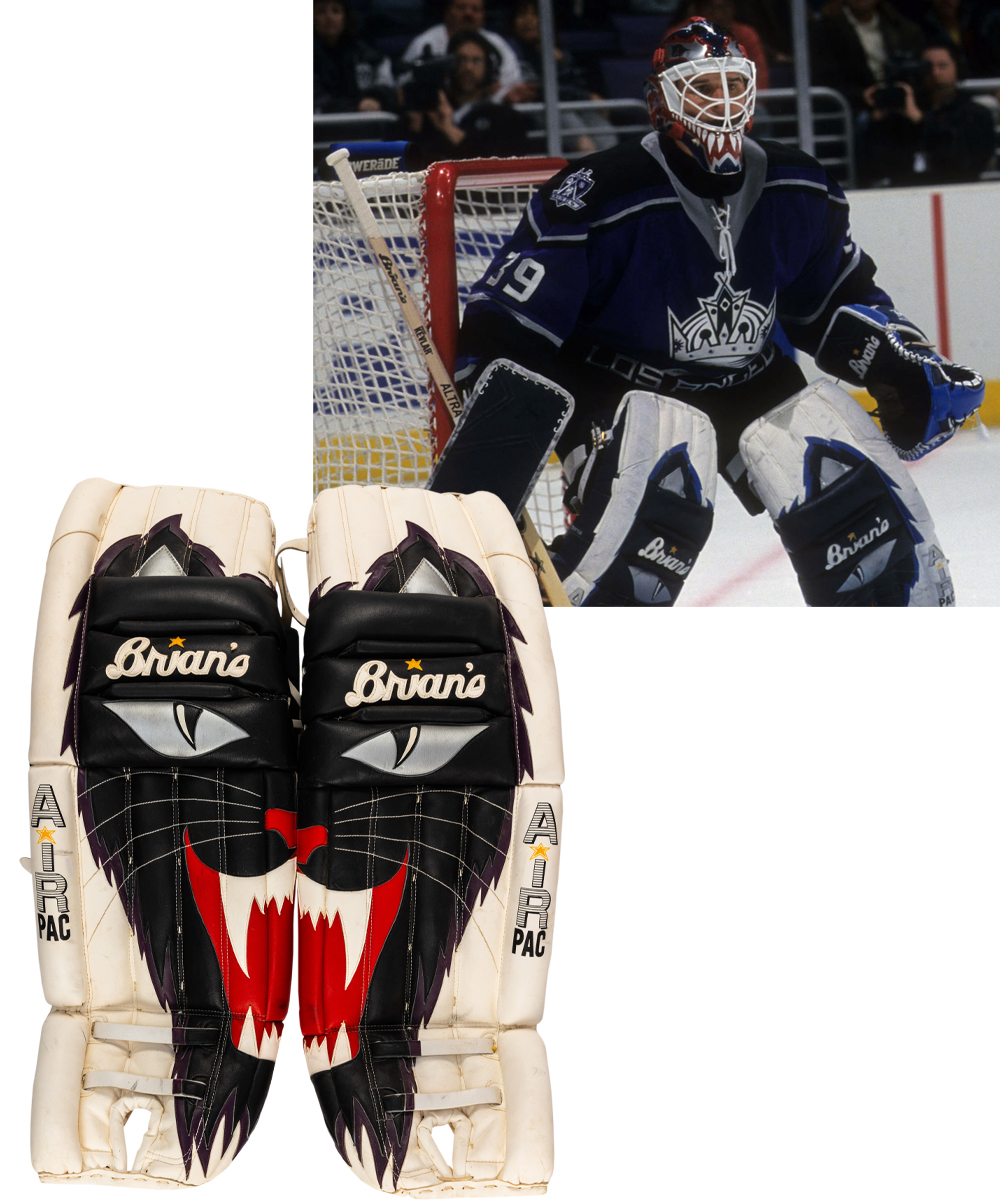 Felix Potvin of the Los Angeles Kings wears his helmet during