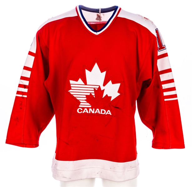 Mid-1980s Canadian National Team Game-Worn Jersey Attributed to J.J. Daigneault and Martin Bouliane - Team Repairs!