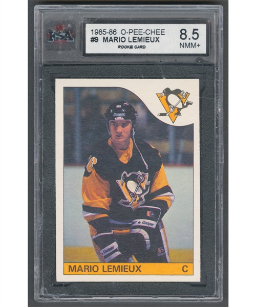 1985-86 O-Pee-Chee Hockey Card #9 HOFer Mario Lemieux Rookie - Graded KSA 8.5