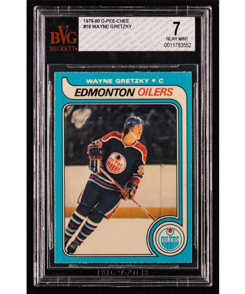 1979-80 O-Pee-Chee Hockey Card #18 HOFer Wayne Gretzky Rookie - Beckett-Graded 7