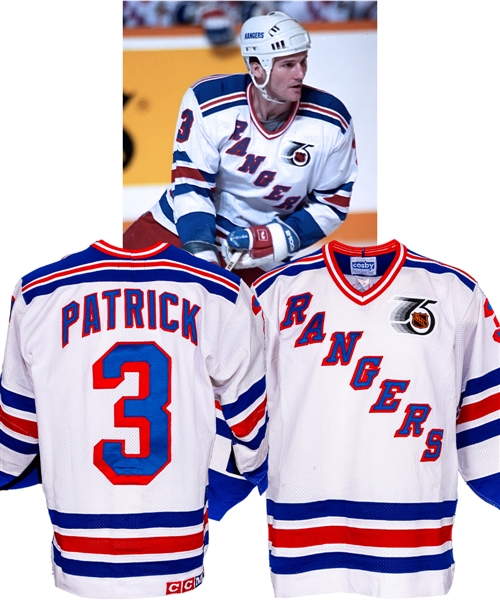 James Patricks 1991-92 New York Rangers Game-Worn Jersey with LOA - 75th Patch! - Career High 71-Point Season!