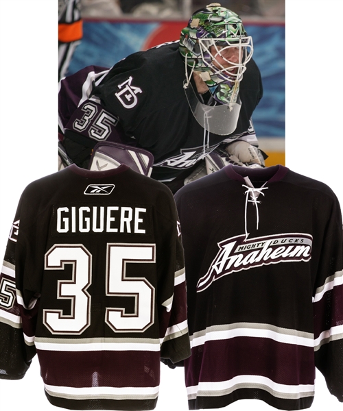 Jean-Sebastien Gigueres 2005-06 Anaheim Mighty Ducks Game-Worn Playoffs Third Jersey with LOA