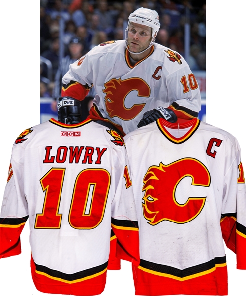 Dave Lowrys 2001-02 Calgary Flames Game-Worn Captains Jersey with Team LOA - Nice Game Wear!