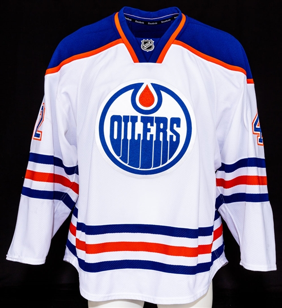 Anton Slepyshev’s 2015-16 Edmonton Oilers ""NHL Debut" Game-Worn Jersey with Team LOA – Photo-Matched! 