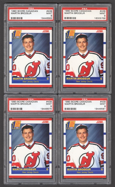 1990-91 Score Canadian Hockey #439 HOFer Martin Brodeur Rookie Card Collection of 75 Including Four Examples Graded PSA 9
