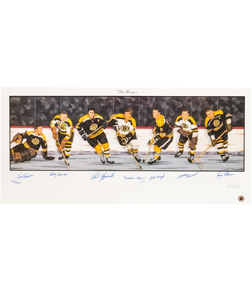 Boston Bruins Limited-Edition Lithograph Autographed by 7 HOFers with LOA (18" x 39")