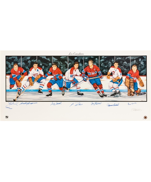 Montreal Canadiens Limited Edition Lithograph Signed by 7 HOFers  with LOA (39" x 18")