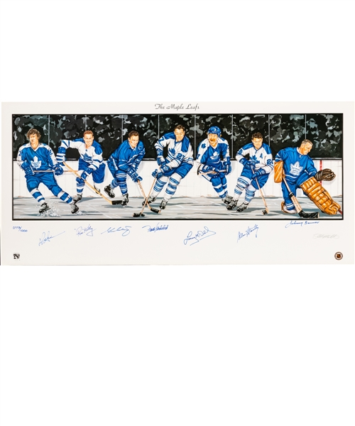 Toronto Maple Leafs Limited-Edition Lithograph Autographed by 7 HOFers with LOA (18" x 39")