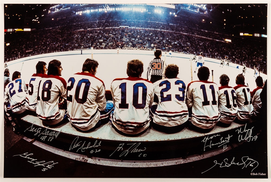 Montreal Canadiens "The Bench" Multi-Signed Photo by 7 with Lafleur, Lapointe, Savard and Henri Richard with LOA (10" x 15")