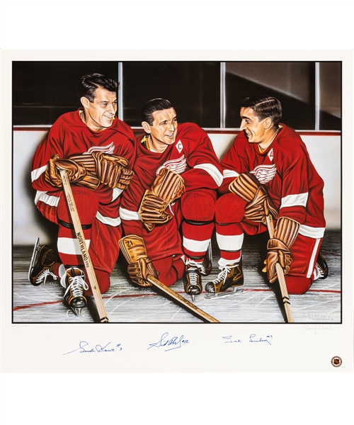 Detroit Red Wings Production Line Limited-Edition Lithograph Autographed by Howe, Abel and Lindsay with LOA (34 ½” x 38”)