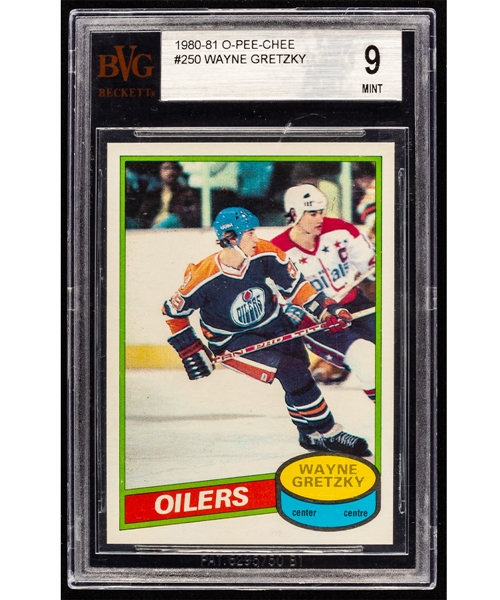 1980-81 O-Pee-Chee Hockey Card #250 HOFer Wayne Gretzky - Beckett-Graded 9