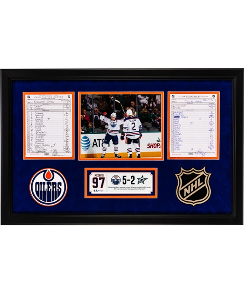 Connor McDavid Edmonton Oilers November 19th 2016 First Career Hat Trick Framed Display Including Original Line-Up Cards with NHL COA (18 ½” x 28 ½”) 