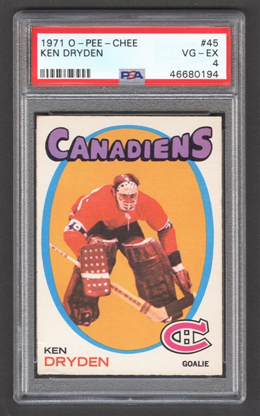 1971-72 O-Pee-Chee Hockey Card #45 HOFer Ken Dryden Rookie - Graded PSA 4