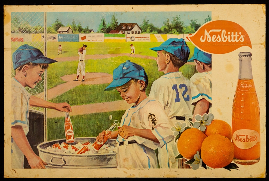 Vintage 1950s Nesbitt’s Orange Soda Baseball Advertising Sign (20” x 30”) 