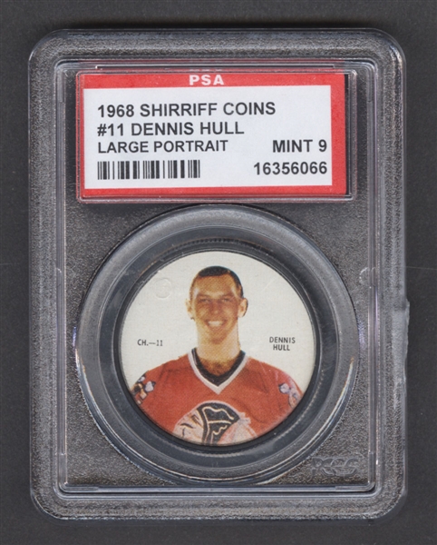 1968-69 Shirriff Hockey Coin #11 Dennis Hull (Large Portrait) - Graded PSA 9