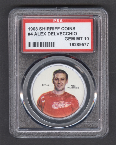 1968-69 Shirriff Hockey Coin #4 Alex Delvecchio - Graded PSA 10 - Pop-4 Highest Graded!