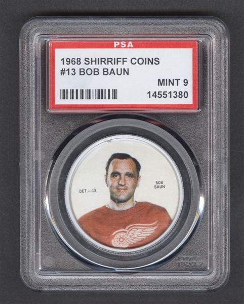 1968-69 Shirriff Hockey Coin #13 Bob Baun SP - Graded PSA 9
