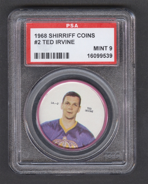1968-69 Shirriff Hockey Coin #2 Ted Irvine - Graded PSA 9 - Pop-4 Highest Graded!