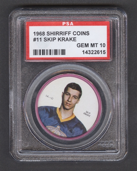 1968-69 Shirriff Hockey Coin #11 Skip Krake SP - Graded PSA 10 - Pop-3 Highest Graded!