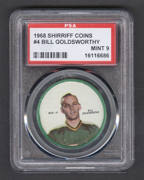 1968-69 Shirriff Hockey Coin #4 Bill Goldsworthy - Graded PSA 9 - Pop-5 Highest Graded!