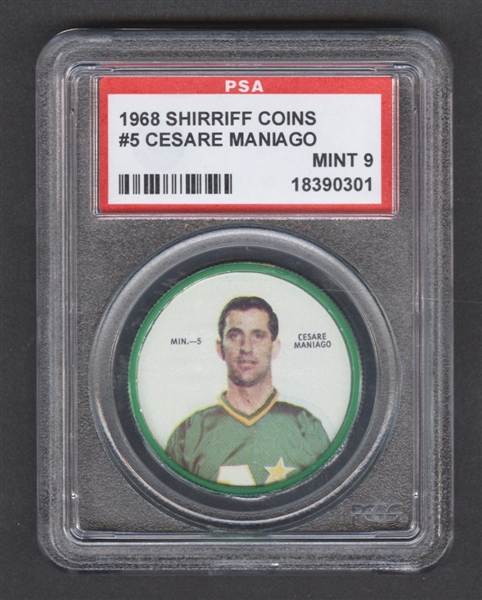 1968-69 Shirriff Hockey Coin #5 Cesare Maniago - Graded PSA 9 - Pop-6 Highest Graded!