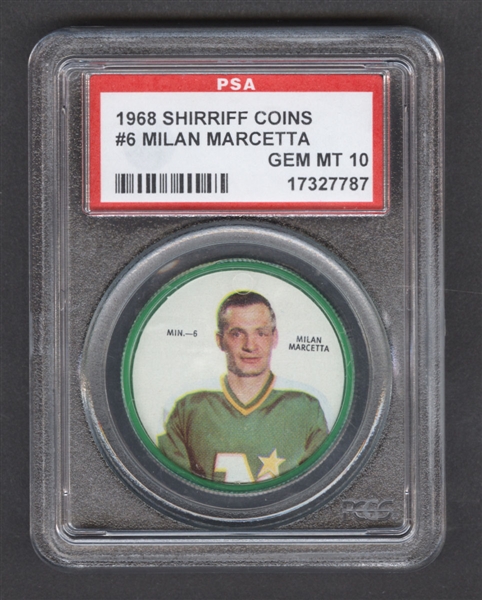 1968-69 Shirriff Hockey Coin #6 Milan Marcetta - Graded PSA 10 - Pop-4 Highest Graded!