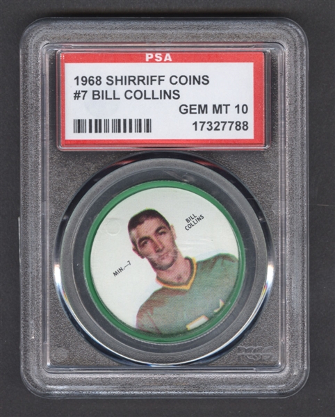 1968-69 Shirriff Hockey Coin #7 Bill Collins SP - Graded PSA 10 - Pop-3 Highest Graded!