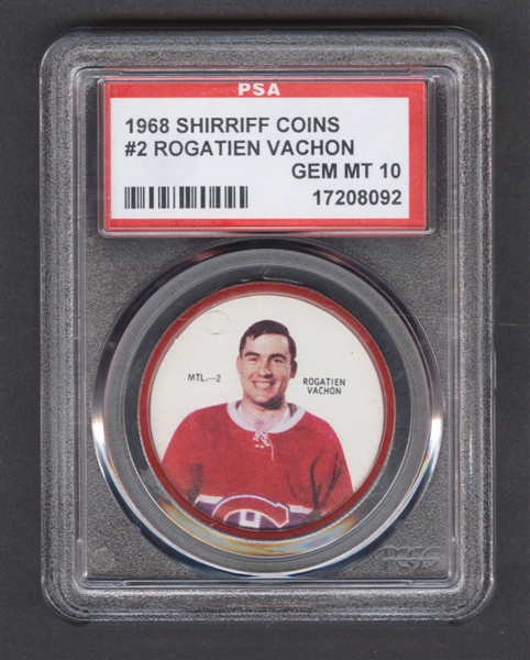 1968-69 Shirriff Hockey Coin #2 Rogatien Vachon - Graded PSA 10 - Pop-3 Highest Graded!