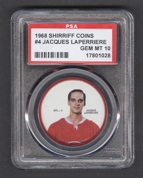 1968-69 Shirriff Hockey Coin #4 Jacques Laperriere - Graded PSA 10 - Pop-3 Highest Graded!