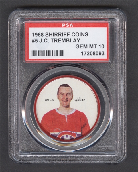 1968-69 Shirriff Hockey Coin #5 J.C. Tremblay - Graded PSA 10 - Pop-2 Highest Graded!