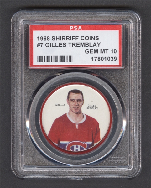1968-69 Shirriff Hockey Coin #7 Gilles Tremblay - Graded PSA 10 - Pop-2 Highest Graded!