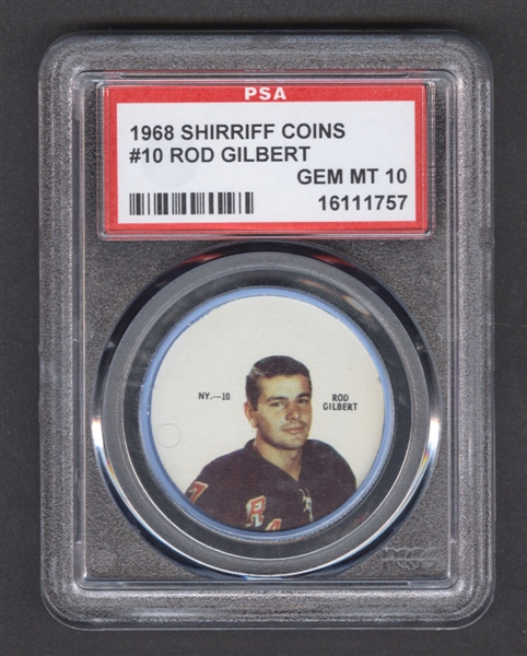 1968-69 Shirriff Hockey Coin #10 Rod Gilbert - Graded PSA 10 - Pop-2 Highest Graded!