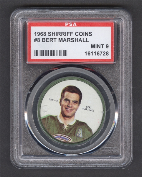 1968-69 Shirriff Hockey Coin #8 Bert Marshall - Graded PSA 9 - Pop-4 Highest Graded!