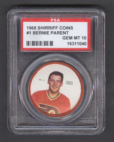 1968-69 Shirriff Hockey Coin #1 Bernie Parent - Graded PSA 10 - Pop-3 Highest Graded!