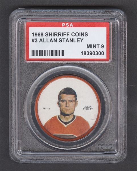 1968-69 Shirriff Hockey Coin #3 Allan Stanley SP - Graded PSA 9
