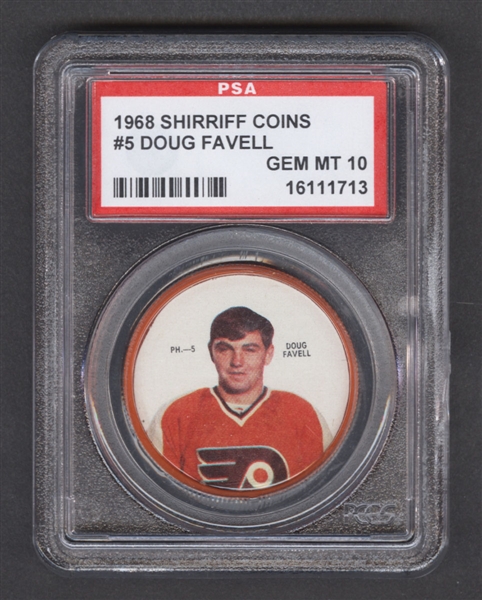 1968-69 Shirriff Hockey Coin #5 Doug Favell - Graded PSA 10 - Pop-2 Highest Graded!
