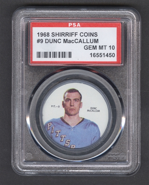 1968-69 Shirriff Hockey Coin #9 Dunc MacCallum - Graded PSA 10 - Pop-1 Highest Graded!