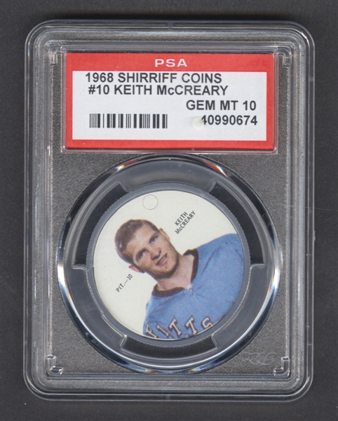 1968-69 Shirriff Hockey Coin #10 Keith McCreary - Graded PSA 10 - Pop-6 Highest Graded!