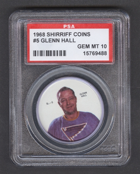1968-69 Shirriff Hockey Coin #5 Glenn Hall - Graded PSA 10 - Pop-4 Highest Graded!