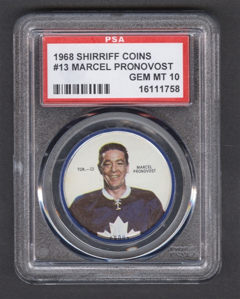 1968-69 Shirriff Hockey Coin #13 Marcel Pronovost - Graded PSA 10 - Pop-1 Highest Graded!