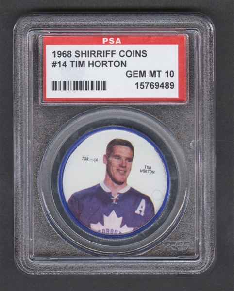 1968-69 Shirriff Hockey Coin #14 Tim Horton - Graded PSA 10 - Pop-2 Highest Graded!