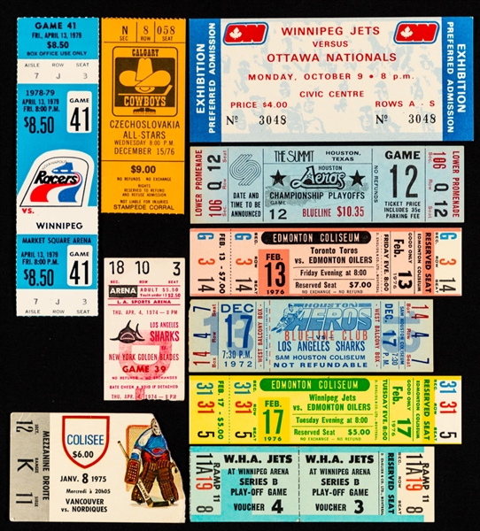 Vintage 1970s World Hockey Association / WHA Hockey Ticket Collection of 39 Including 20 Full Tickets