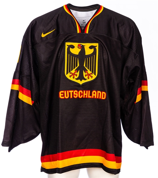 Marvin Cuppers 2014 IIHF World Junior Championships Germany Game-Worn Jersey with LOA, Tom Kuhnhackls 2008 Germany Game-Issued Jersey and Late-1990s France National Team Game-Worn Jersey