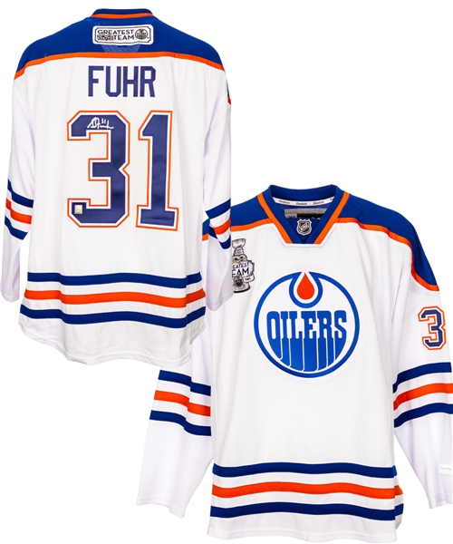 Grant Fuhrs Signed 1984-85 Edmonton Oilers "NHL Centennial Greatest Team Celebration" Event-Worn Jersey with Team LOA