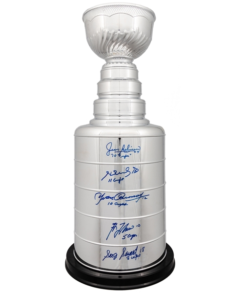 Huge Stanley Cup Replica Signed by 5 Montreal Canadiens HOFers with Annotations Including Jean Beliveau, Henri Richard and Guy Lafleur (25")
