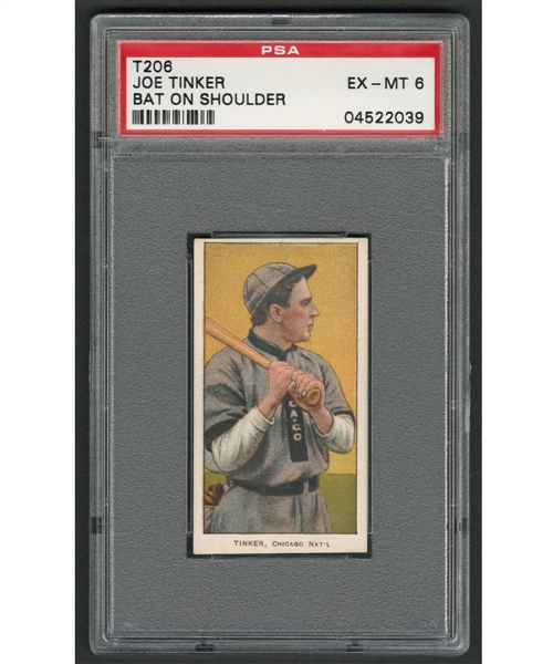 1909-11 T206 Baseball Card - HOFer Joe Tinker (Bat on Shoulder - Piedmont Back 350-460/25) - Graded PSA 6 