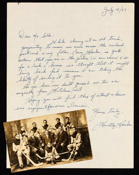 1910s Kitchener (Berlin) Union Jacks OHA Real Photo Team Postcard with HOFer Frank J. Selke Plus 1957 Letter Addressed to Selke Mentioning Postcard 