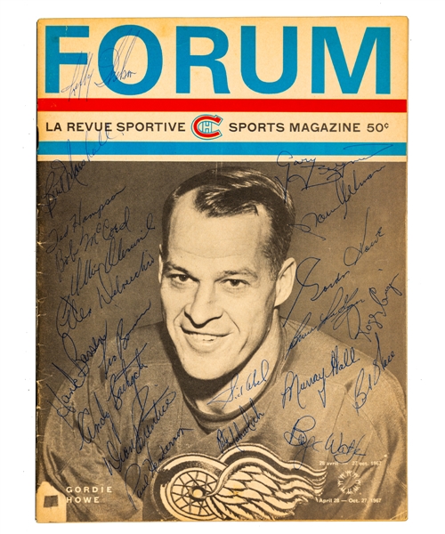 Detroit Red Wings 1966-67 Team-Signed Program by 20+ Including Howe, Abel, Delvecchio, Bathgate, Bergman, Ullman and Crozier